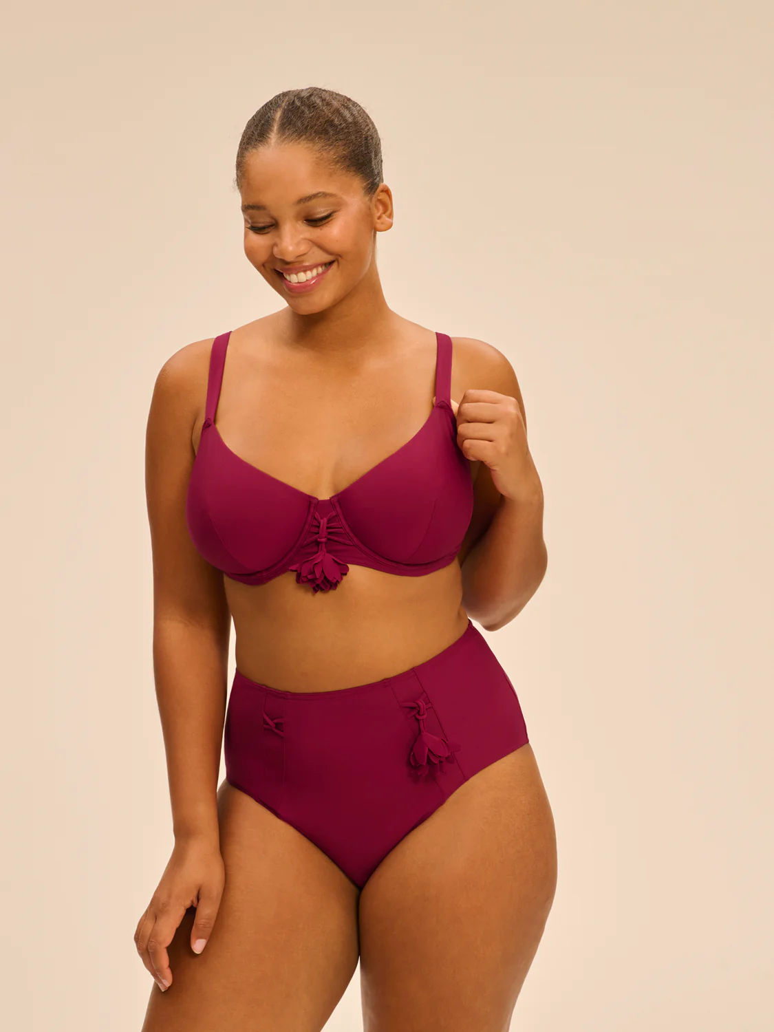 Culotte de bain taille haute - Cassis - Image 9