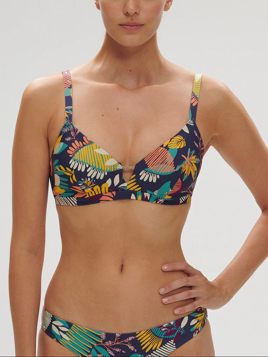 Haut de maillot de bain triangle avec armatures cachées - Imprimé Bleu Seaside