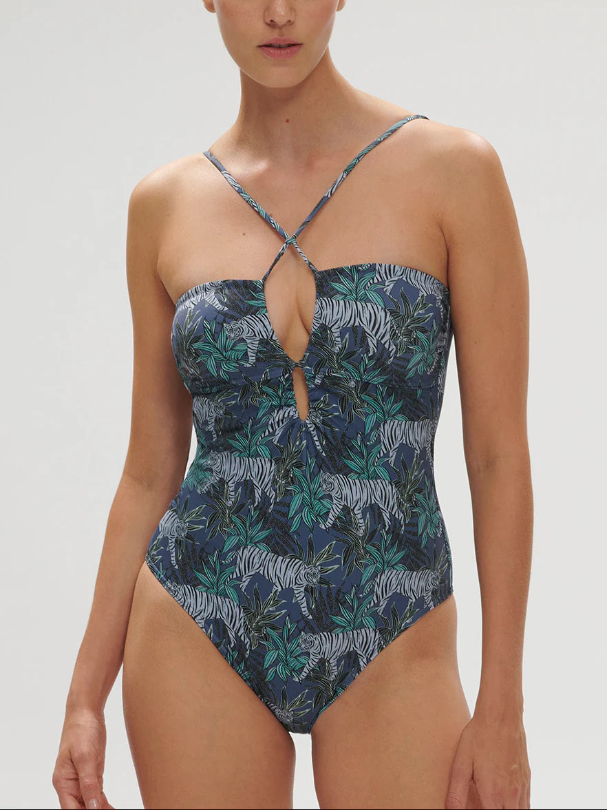 Maillot de bain 1 pièce sans armature - Imprimé Jungle Night