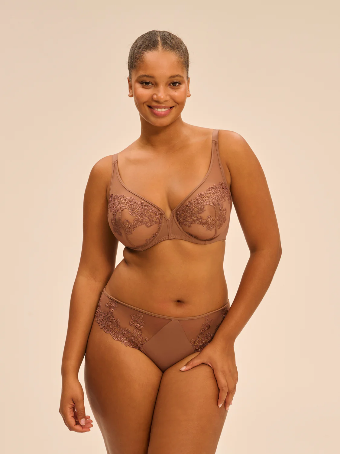 Soutien-gorge avec armature décolleté plongeant - Brun Tender - Image 10