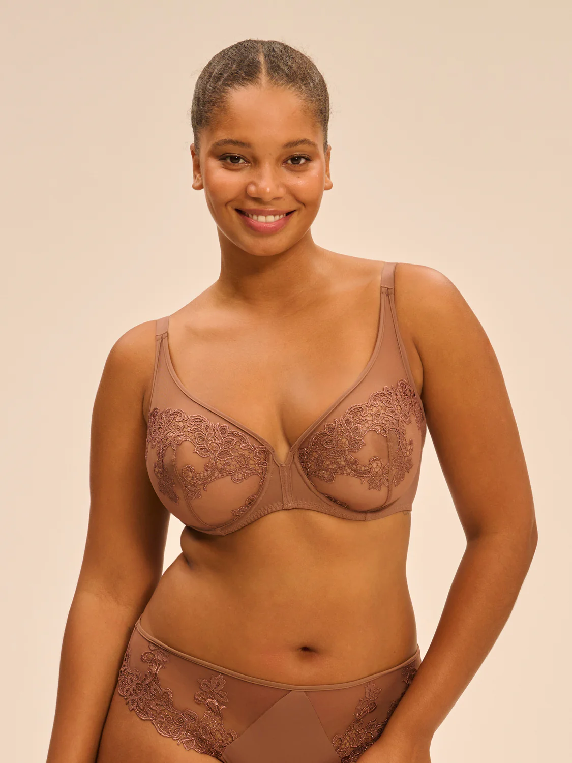 Soutien-gorge avec armature décolleté plongeant - Brun Tender - Image 7
