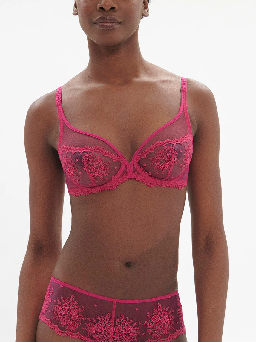 Soutien-gorge avec armature décolleté plongeant - Rose disco