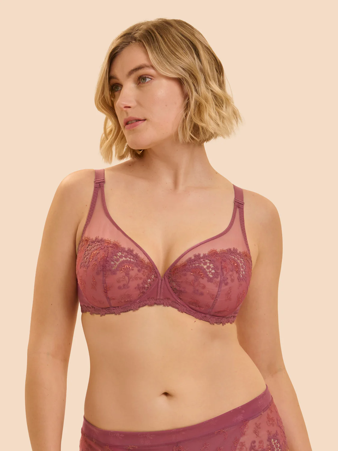 Soutien-gorge avec armature décolleté plongeant - Rose Santal - Image 5