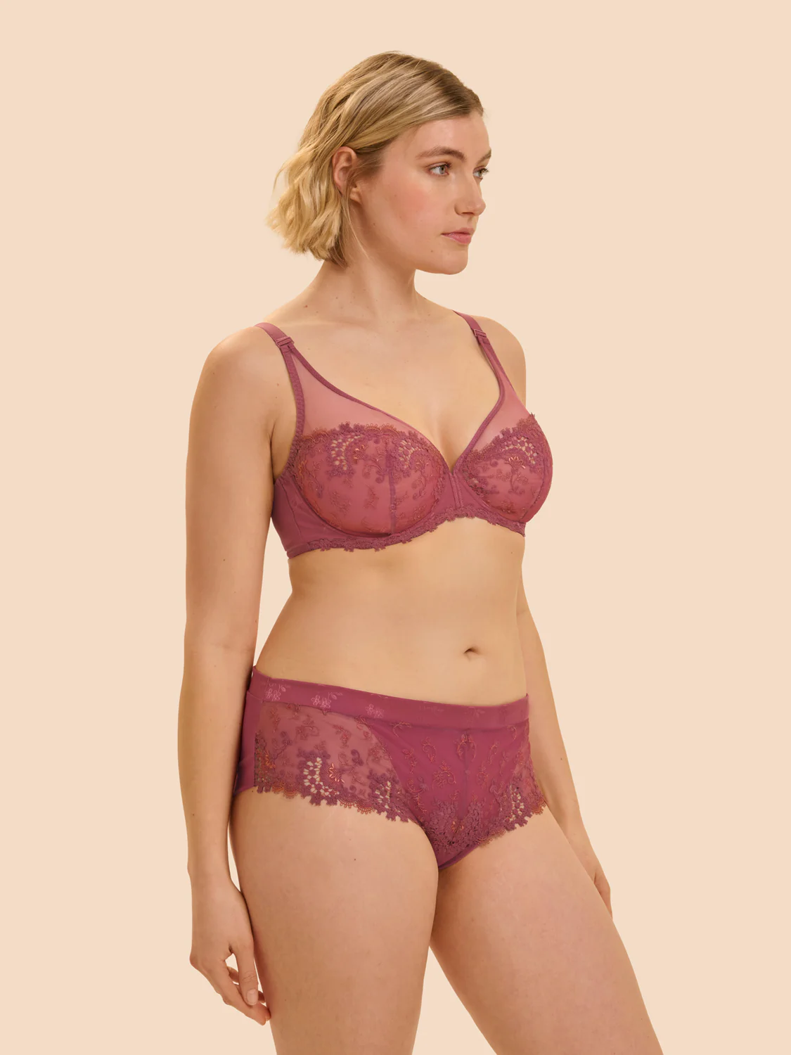 Soutien-gorge avec armature décolleté plongeant - Rose Santal - Image 7