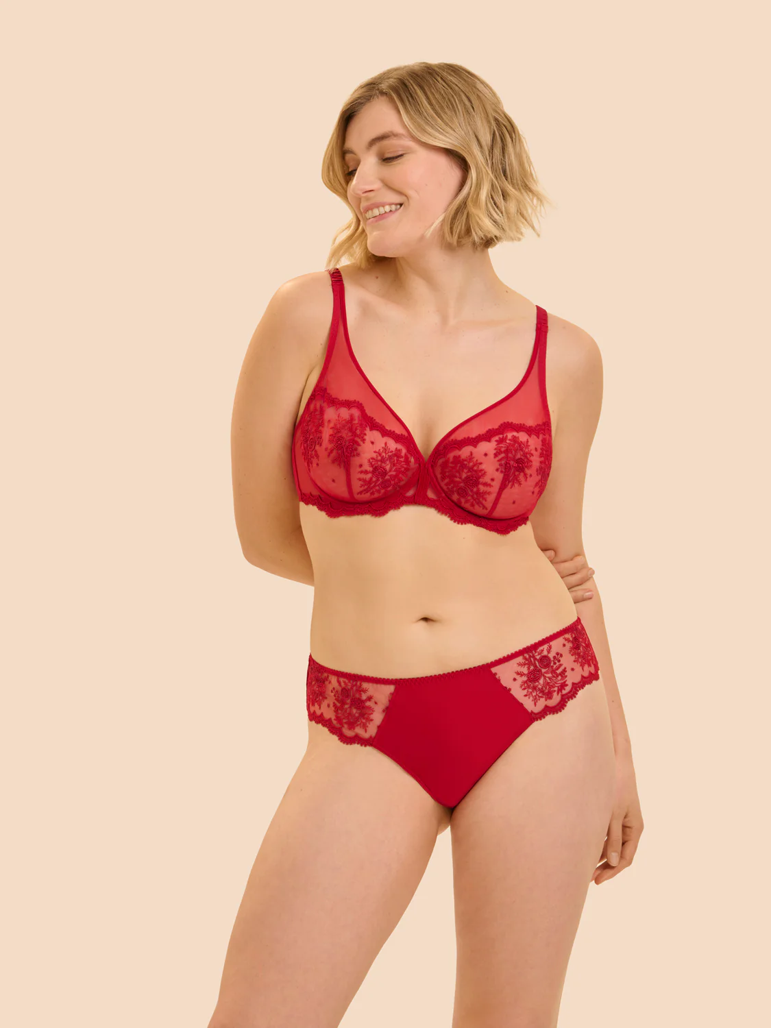 Soutien-gorge avec armature décolleté plongeant - Rouge Opéra - Image 3
