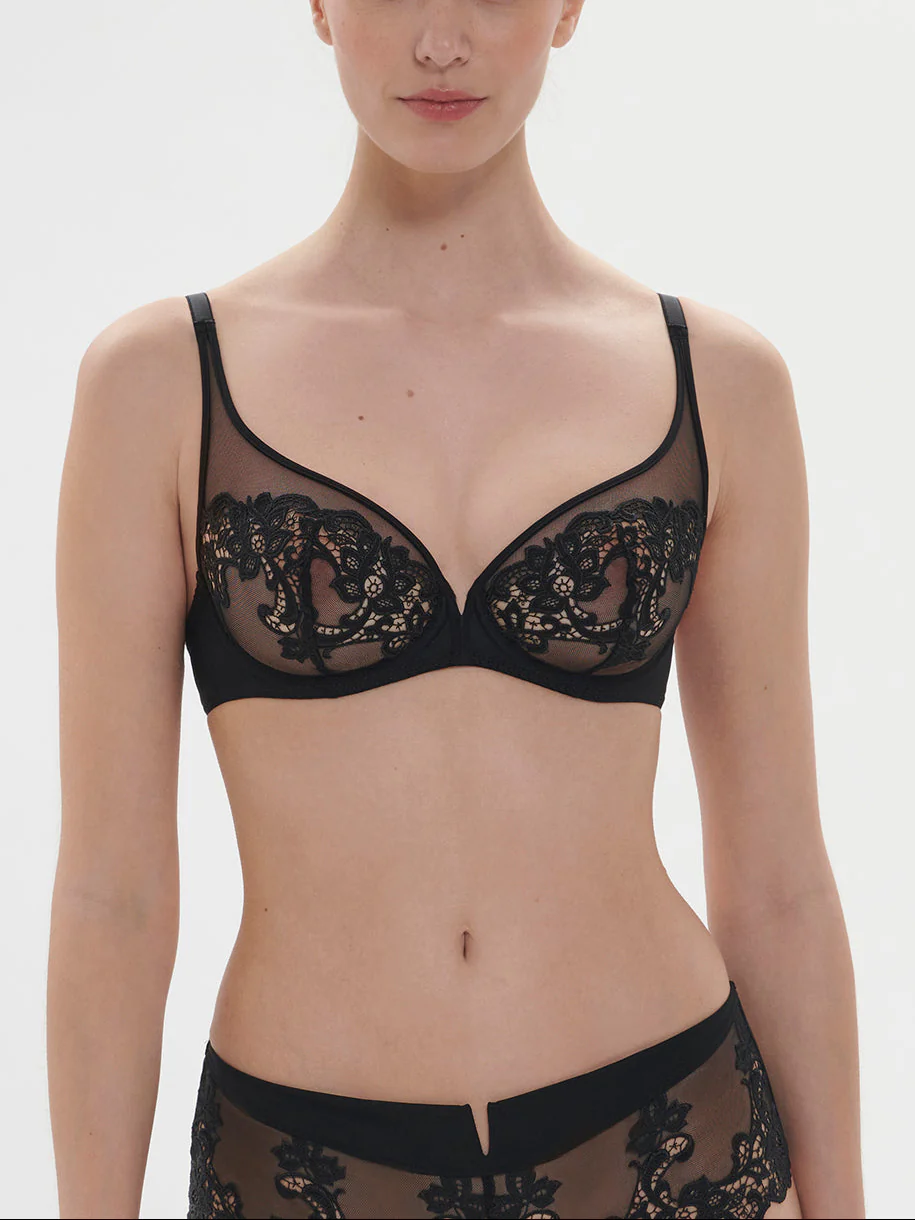 Soutien-gorge avec armatures décolleté plongeant - Noir