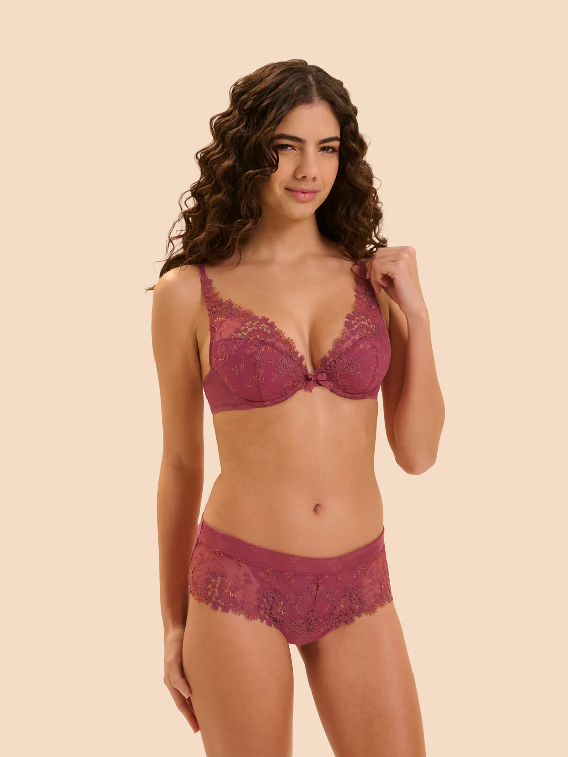 Soutien-gorge push-up décolleté plongeant - Rose Santal - Image 4